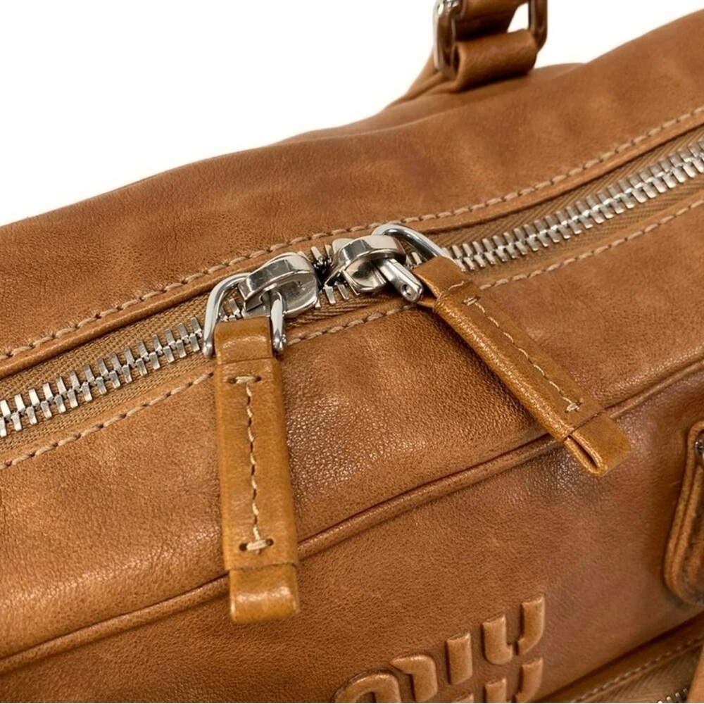 Miu Miu Top Handle Shoulder Bag Handbag Tote with Pockets in Brown Nappa Leather - Picture 9 of 14